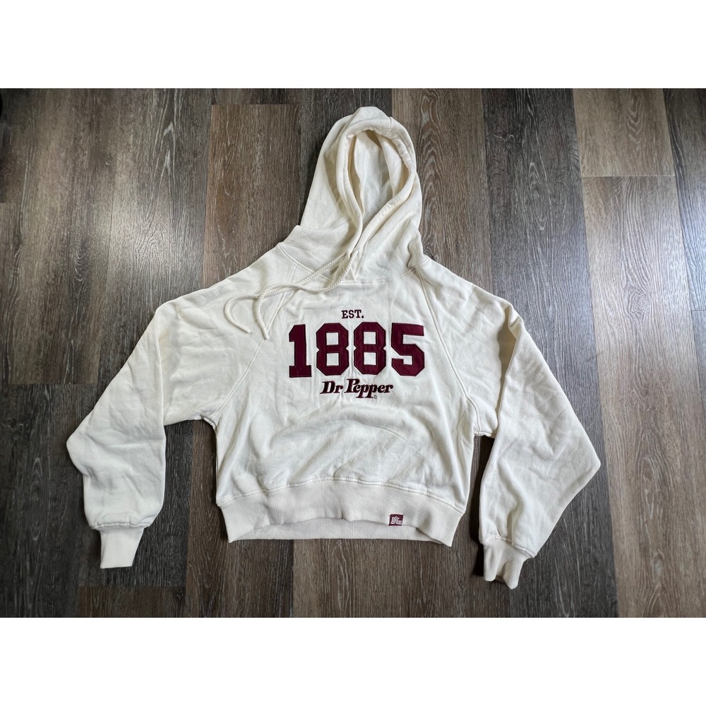 Dr Pepper Hoodie Women XS Cream Cropped Est 1885 Graphic Sweatshirt Raglan